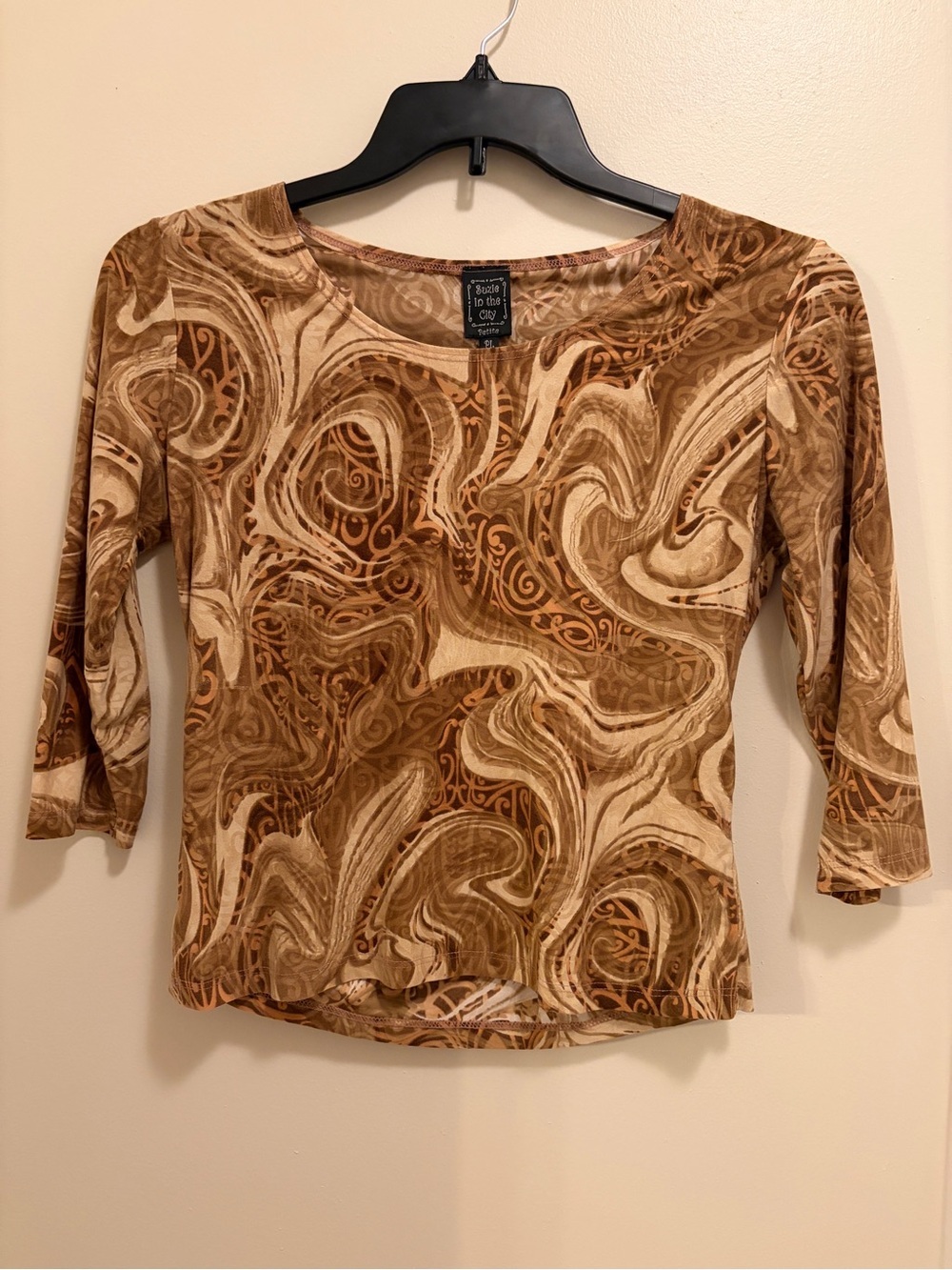 2000s Y2K Brown Swirl Print Women's Top